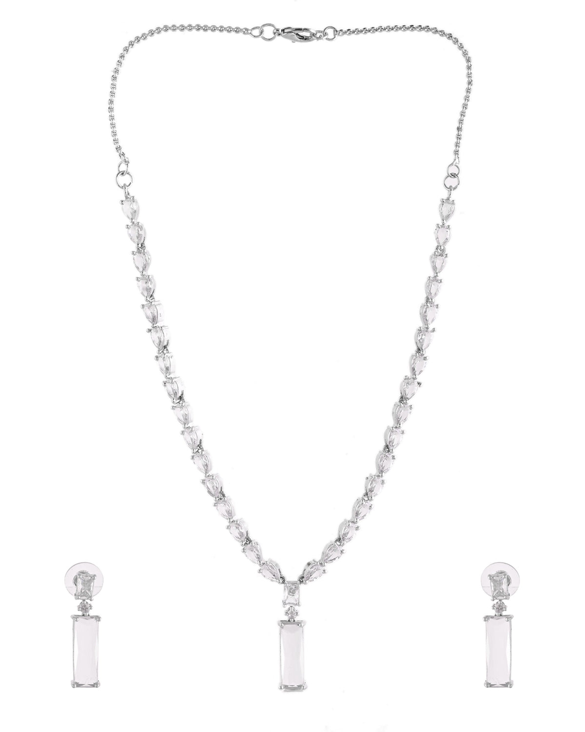 VOJ Silver Plated White Stone Studded Necklace Set | Grocsy