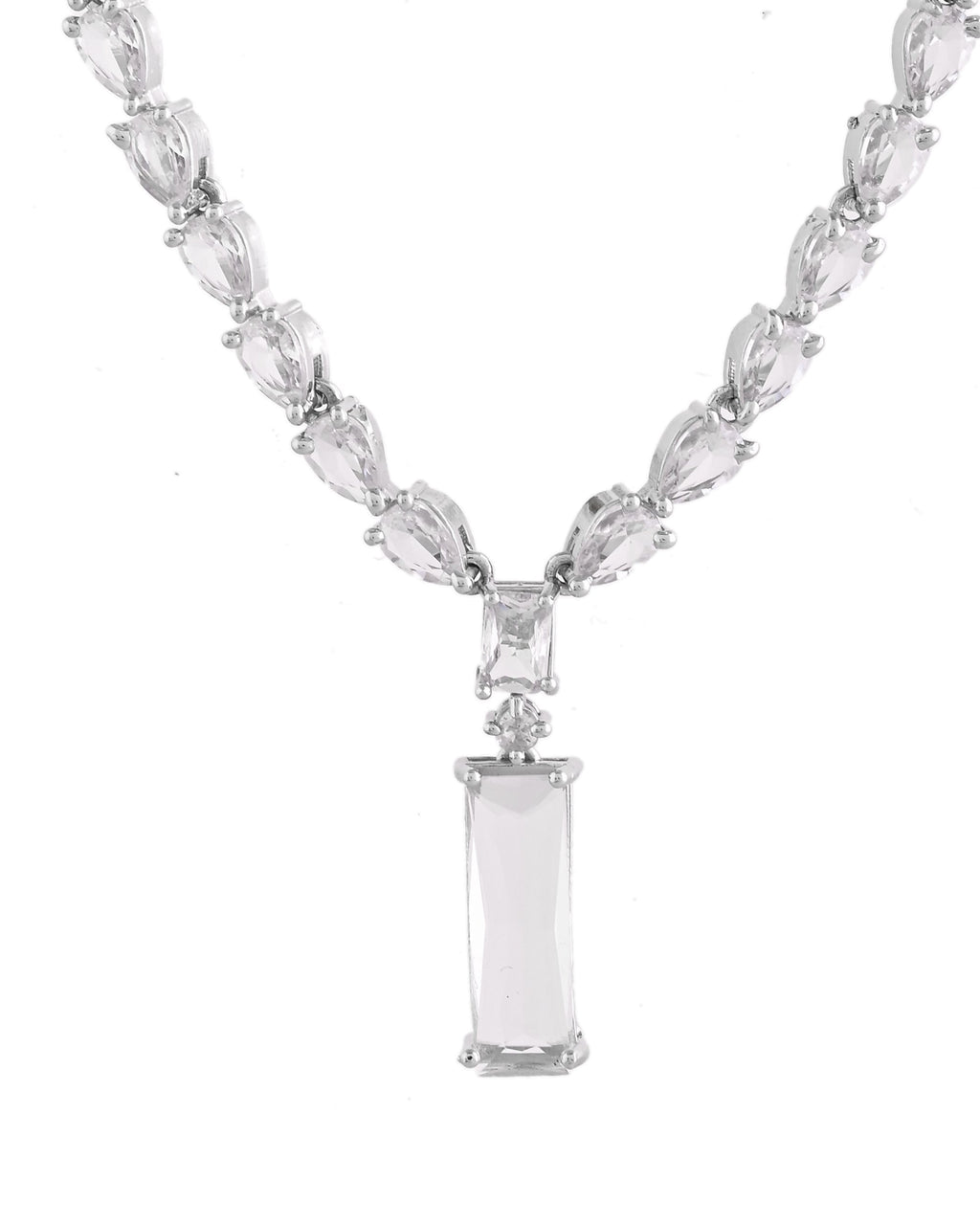 VOJ Silver Plated White Stone Studded Necklace Set | Grocsy