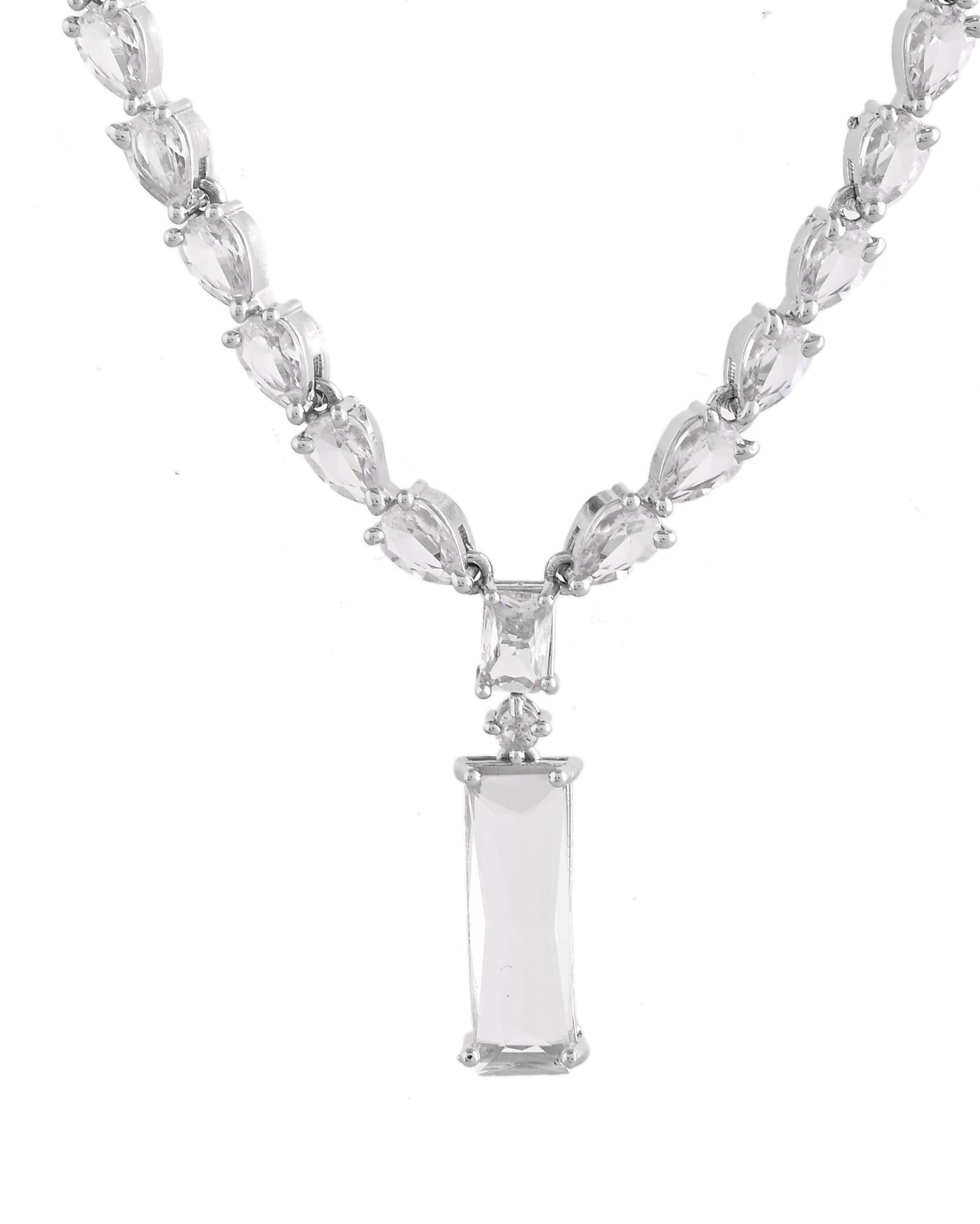 VOJ Silver Plated White Stone Studded Necklace Set | Grocsy