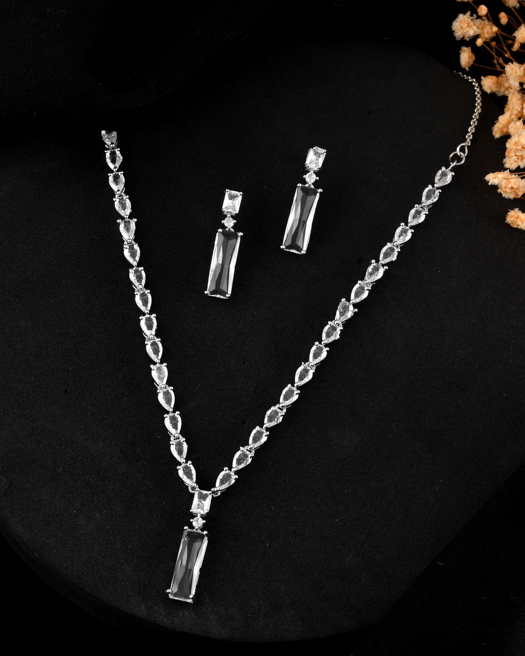 VOJ Silver Plated White Stone Studded Necklace Set | Grocsy