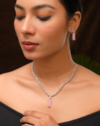 VOJ Silver Plated Baby Pink Stone Studded Necklace Set | Grocsy