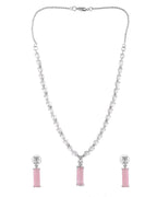 VOJ Silver Plated Baby Pink Stone Studded Necklace Set | Grocsy
