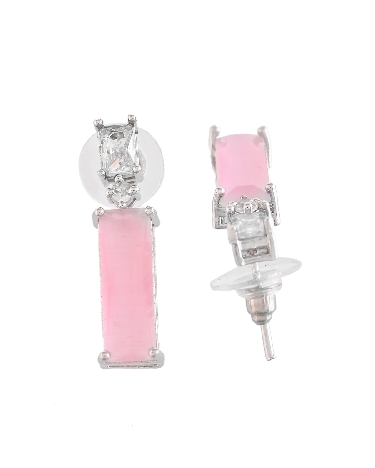 VOJ Silver Plated Baby Pink Stone Studded Necklace Set | Grocsy