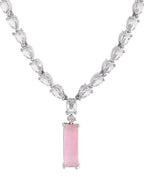 VOJ Silver Plated Baby Pink Stone Studded Necklace Set | Grocsy