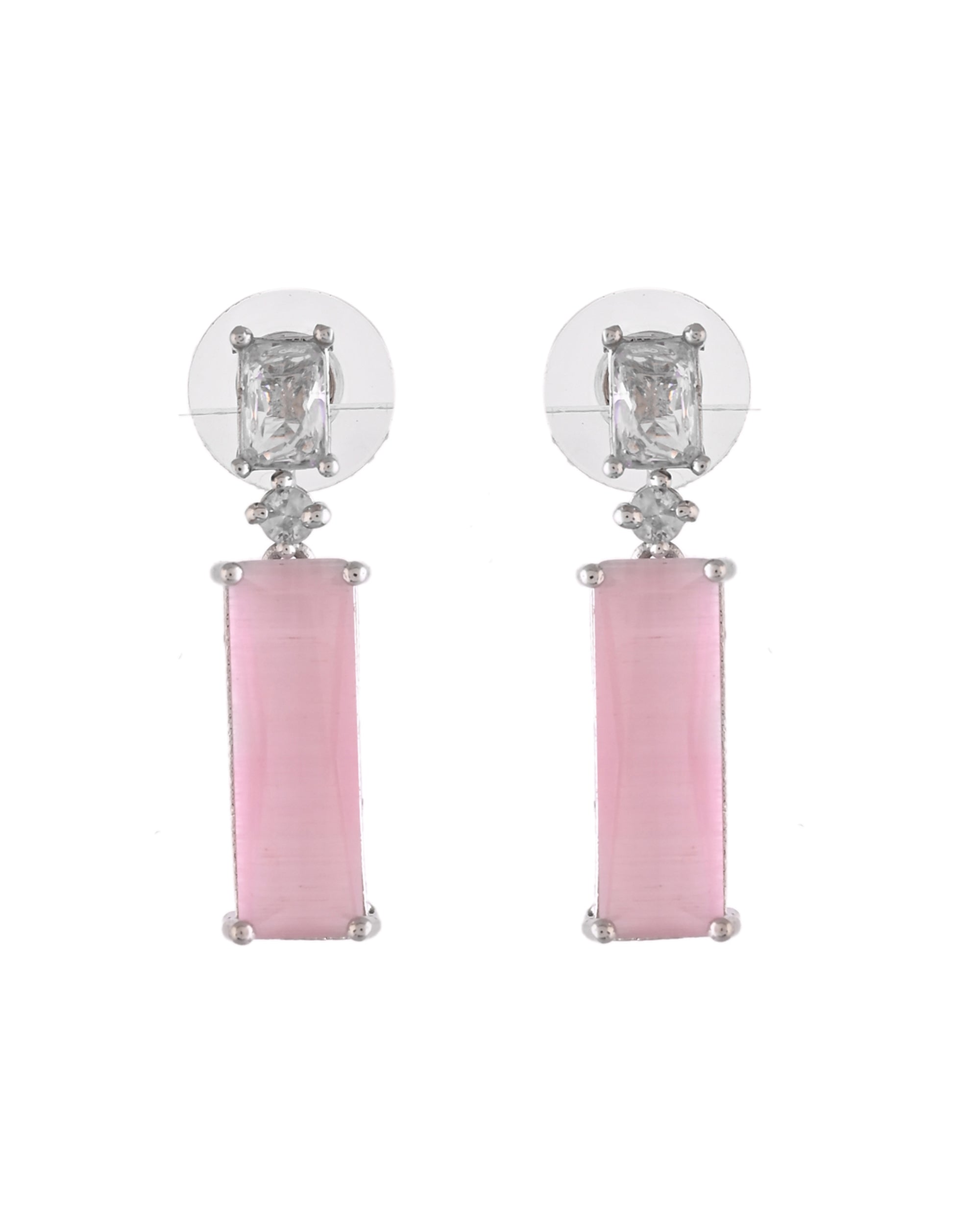 VOJ Silver Plated Baby Pink Stone Studded Necklace Set | Grocsy