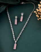 VOJ Silver Plated Baby Pink Stone Studded Necklace Set | Grocsy