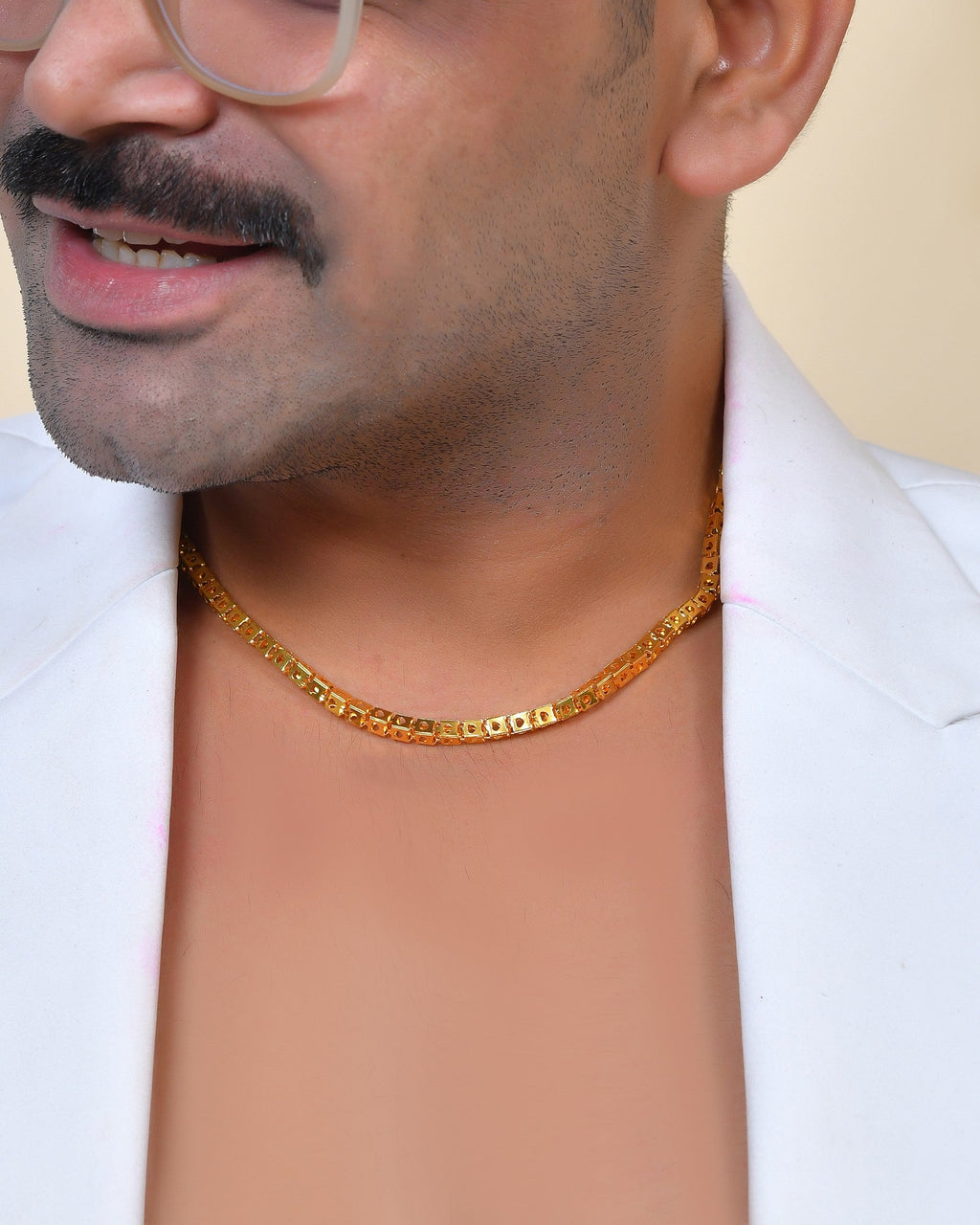 VOJ Men Stainless Steel Gold Polished Square Shaped Chain | Grocsy