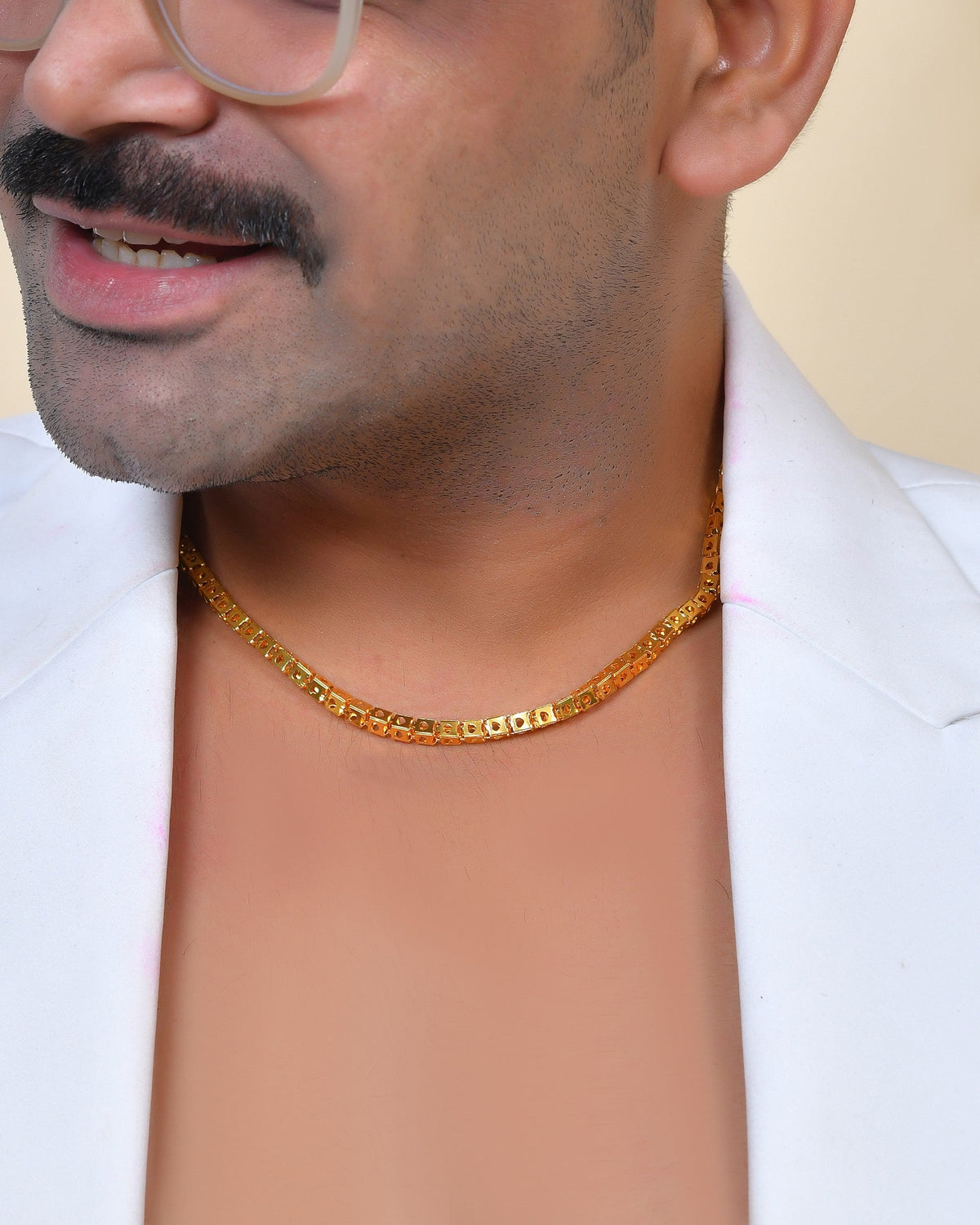 VOJ Men Stainless Steel Gold Polished Square Shaped Chain | Grocsy