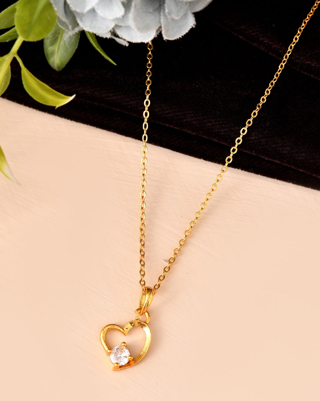 VOJ Gold Polished Chain With Heart Shaped Stone Studded Pendant | Grocsy
