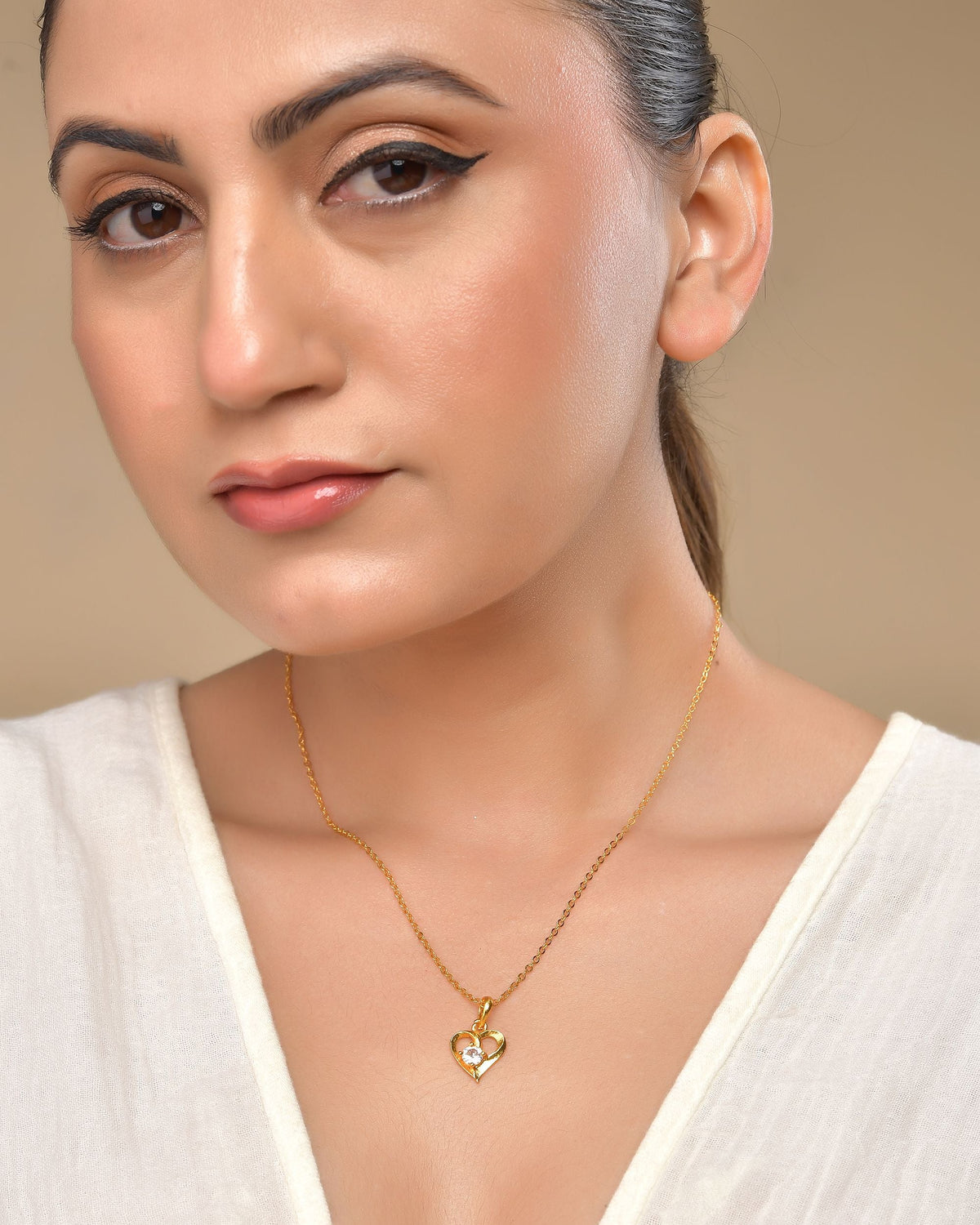 VOJ Gold Polished Chain With Heart Shaped Pendant | Grocsy