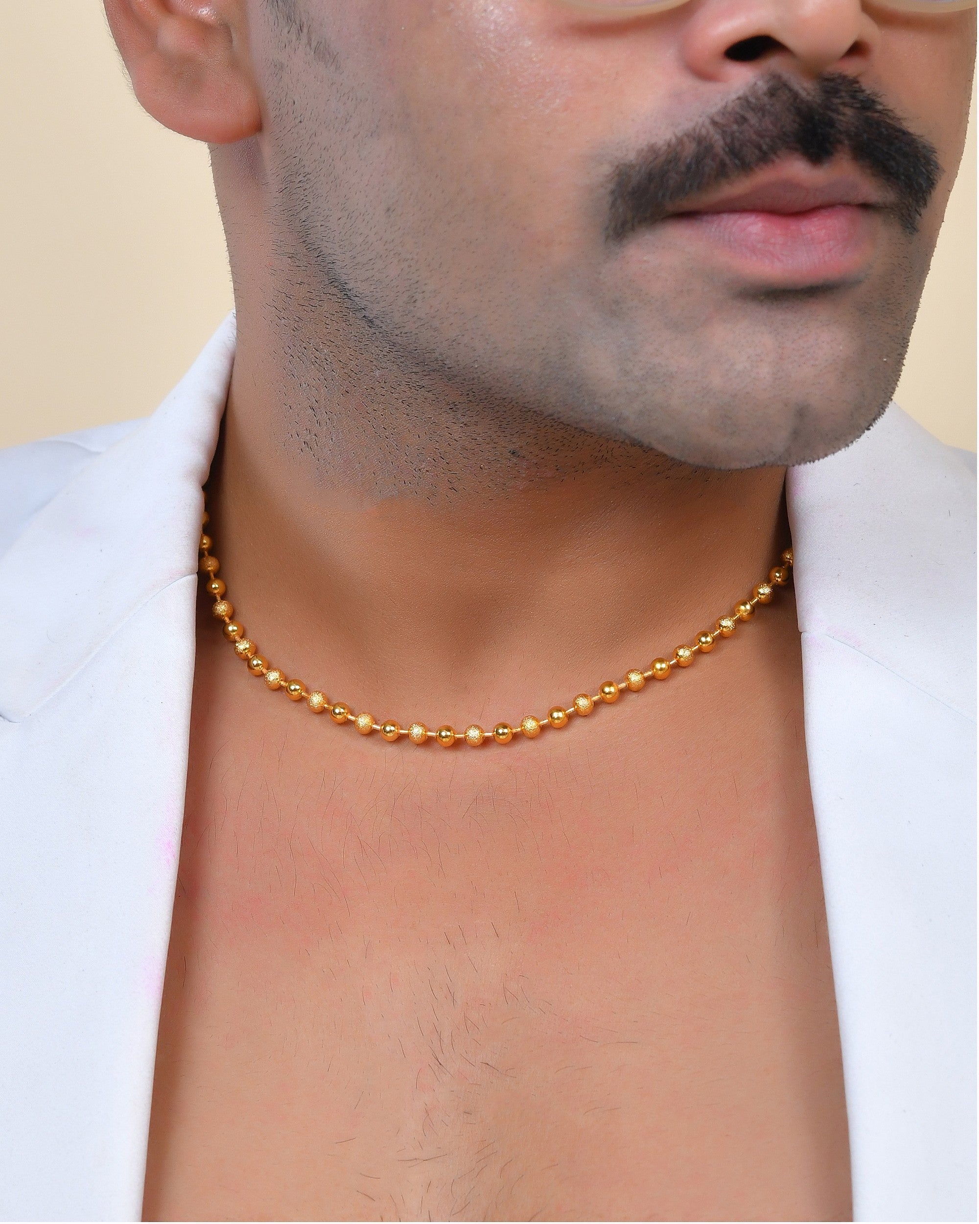VOJ Men Gold Polished Ball Studded Elegant Chain | Grocsy