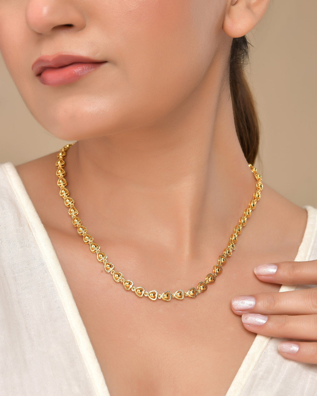 VOJ Gold Polished Heart Shaped Simple Chain For Women | Grocsy