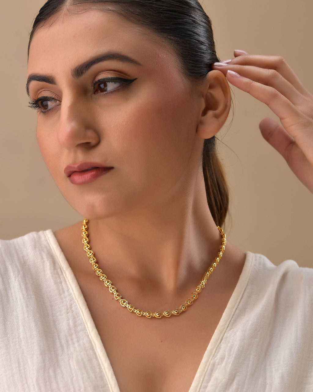 VOJ Gold Polished Heart Shaped Simple Chain For Women | Grocsy