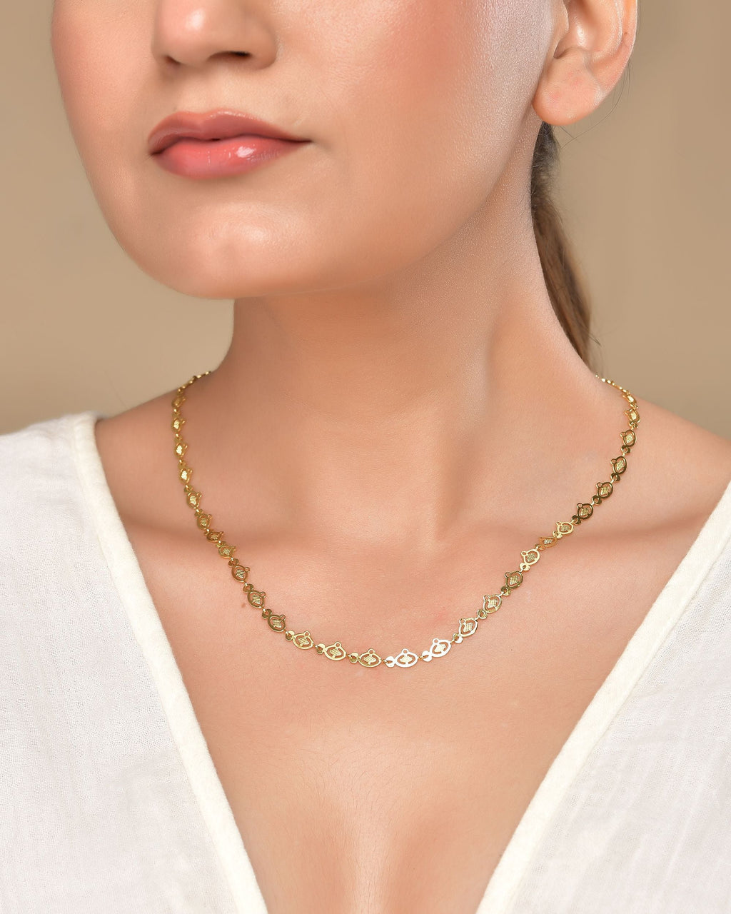 VOJ Gold Polished Oval Shaped Minimal Chain For Women | Grocsy