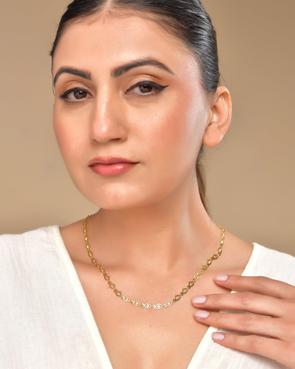 VOJ Gold Polished Oval Shaped Minimal Chain For Women | Grocsy