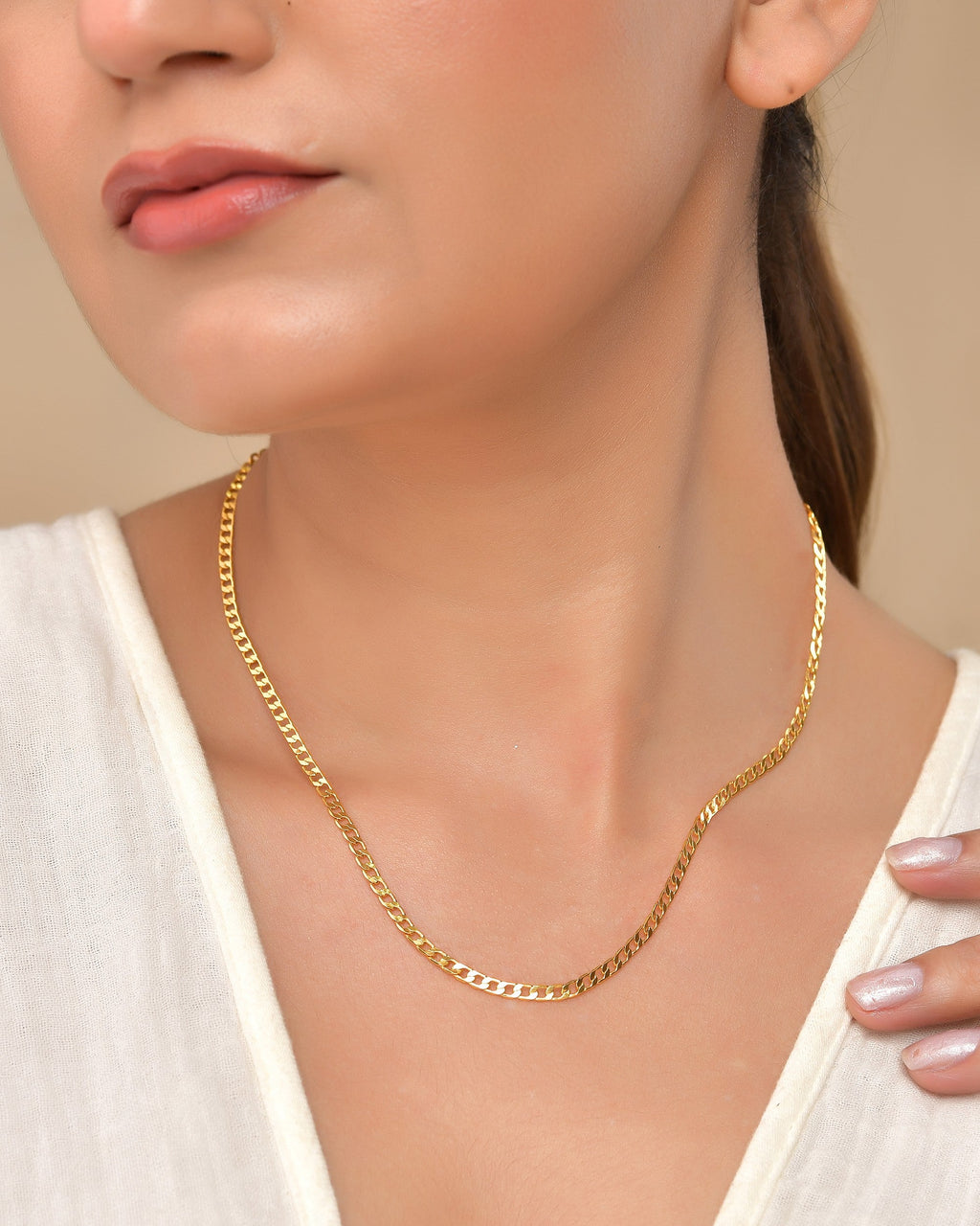 VOJ Stainless Steel Gold Polished Minimal Link Chain For Women | Grocsy
