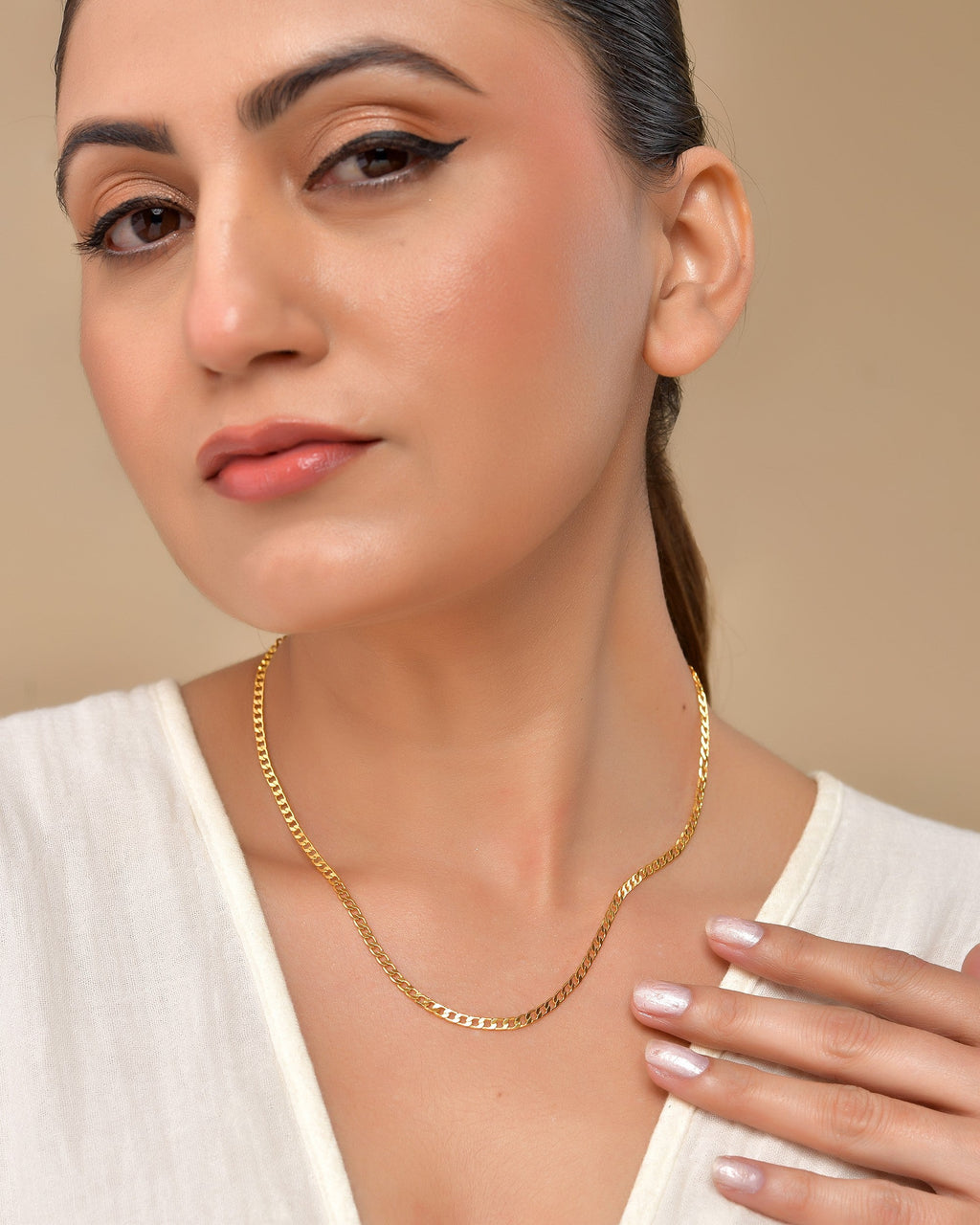 VOJ Stainless Steel Gold Polished Minimal Link Chain For Women | Grocsy