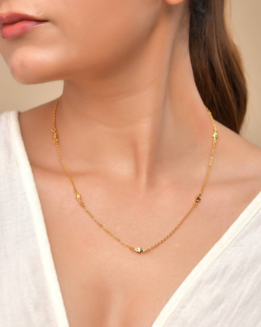 VOJ Gold Polished Star Shaped Minimal Chain For Women | Grocsy