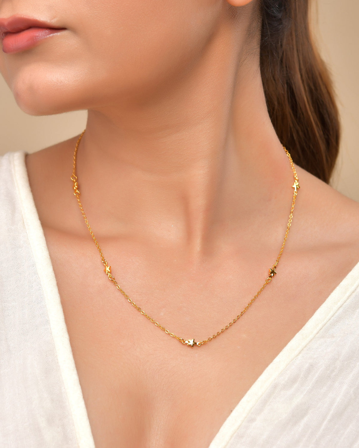 VOJ Gold Polished Star Shaped Minimal Chain For Women | Grocsy