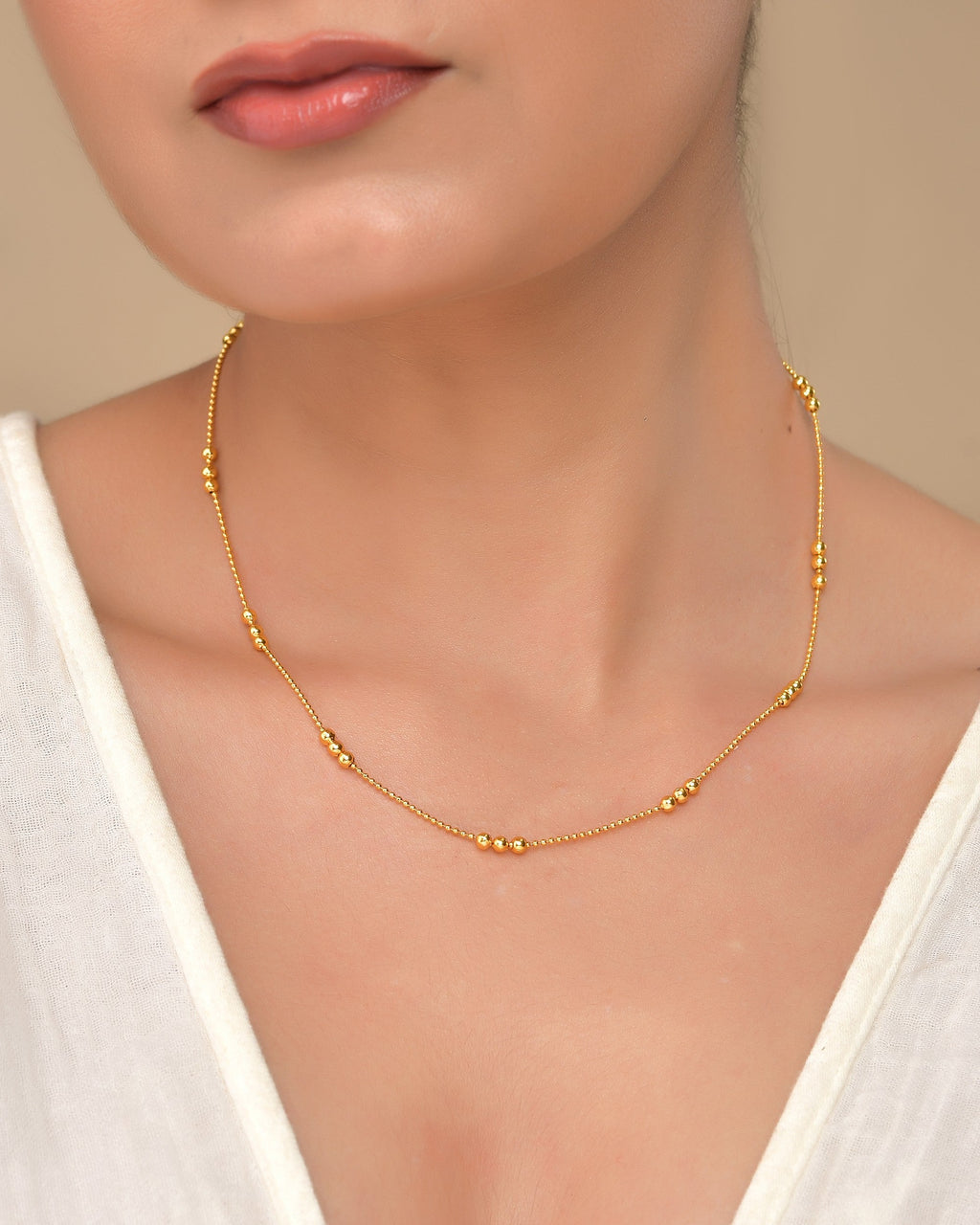 VOJ Women Gold Polished Stainless Steel Minimal Ball Chain | Grocsy