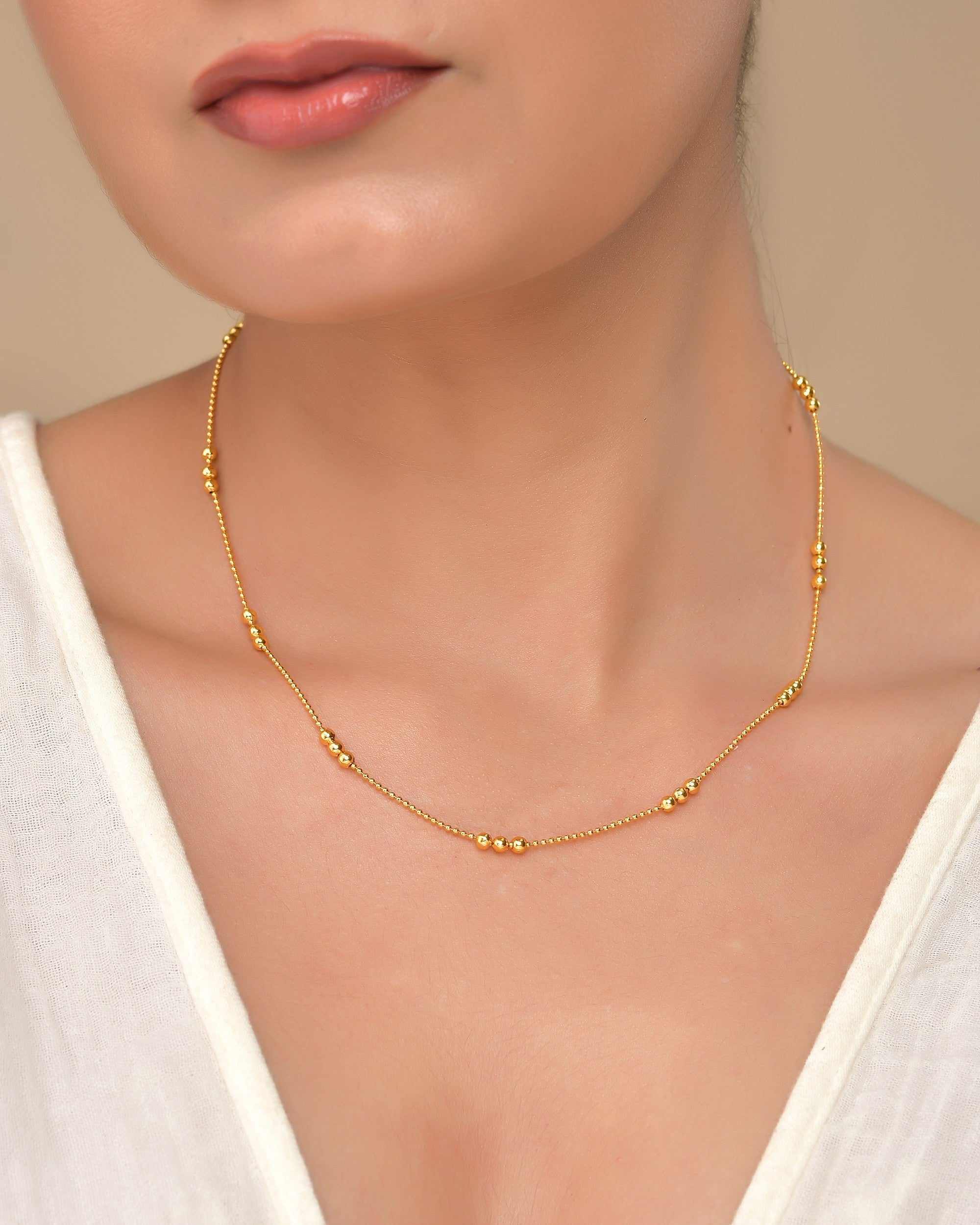 VOJ Women Gold Polished Stainless Steel Minimal Ball Chain | Grocsy