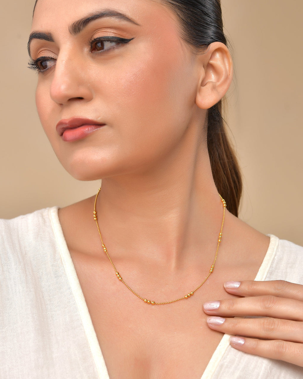 VOJ Women Gold Polished Stainless Steel Minimal Ball Chain | Grocsy