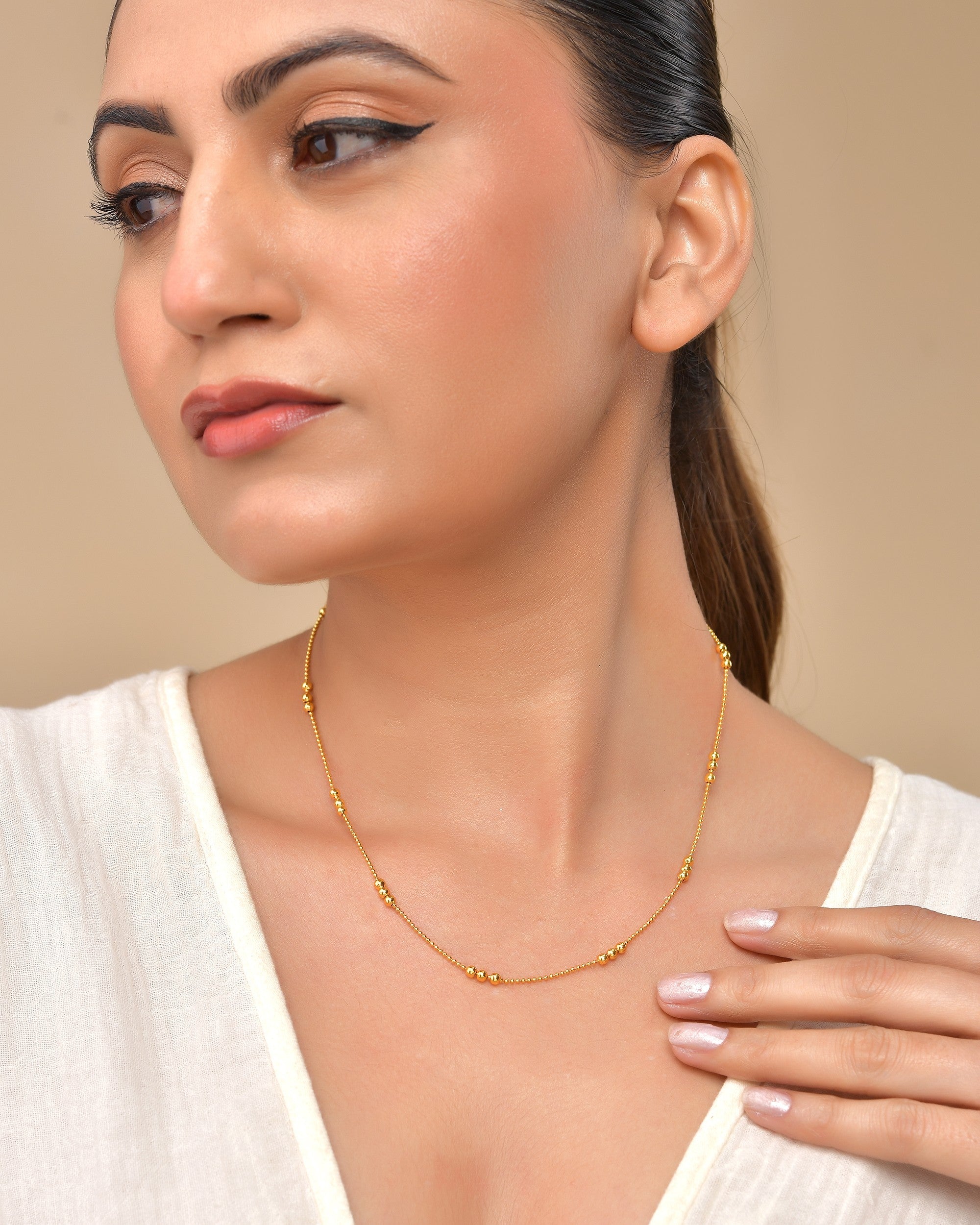 VOJ Women Gold Polished Stainless Steel Minimal Ball Chain | Grocsy