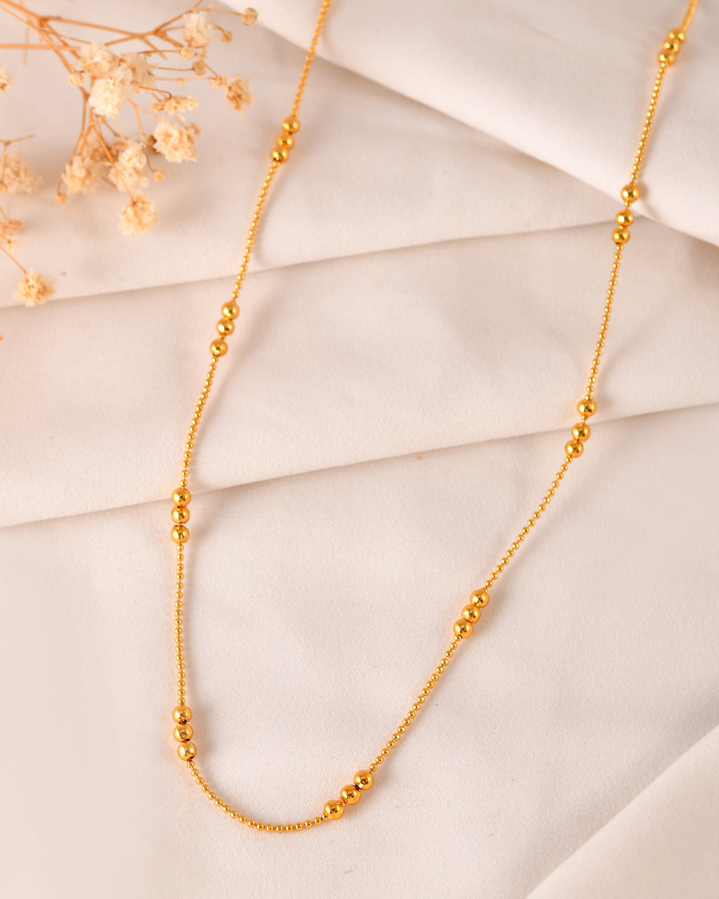 VOJ Women Gold Polished Stainless Steel Minimal Ball Chain | Grocsy