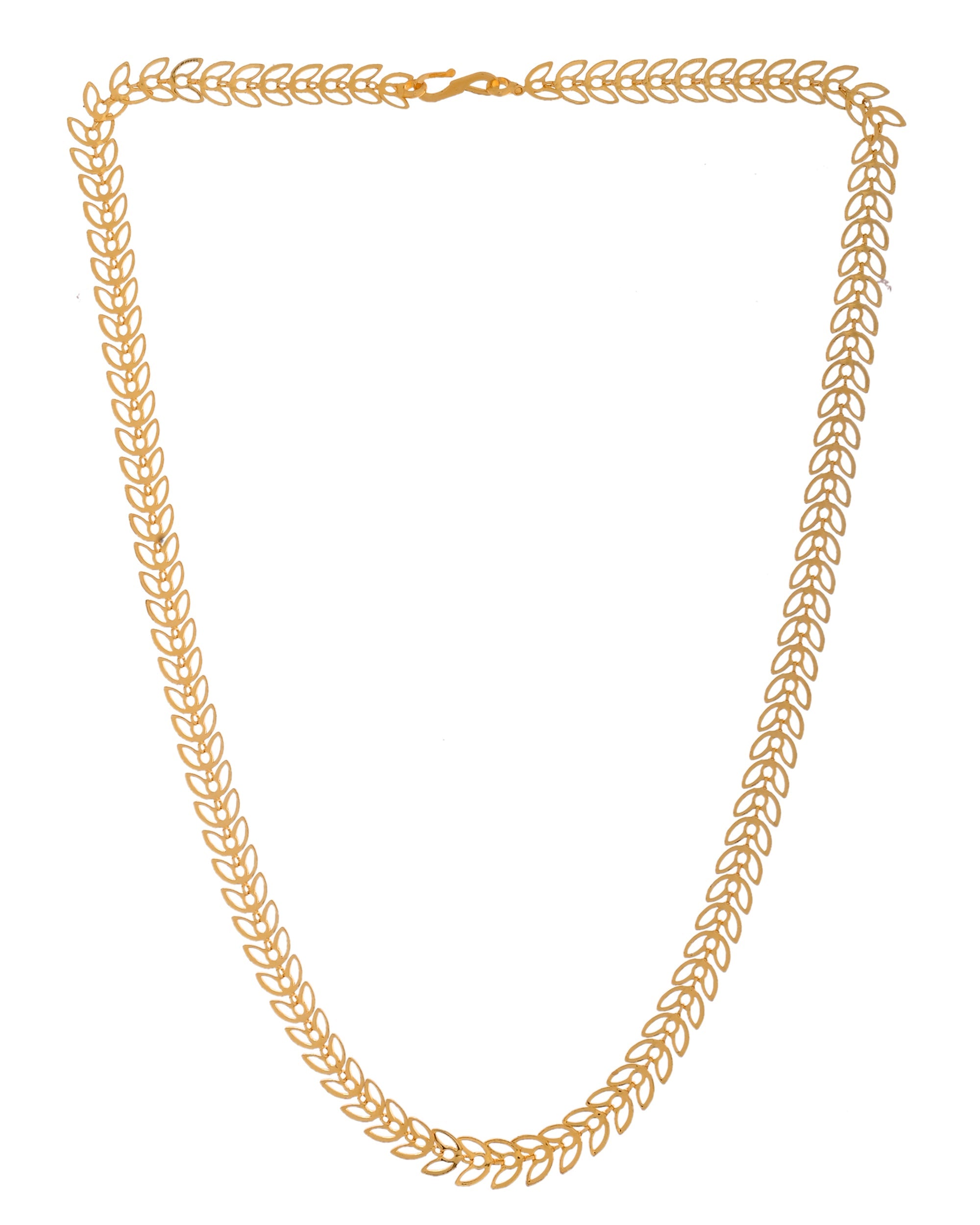 VOJ Women Gold Polished Stainless Steel Minimal Leaf Chain | Grocsy