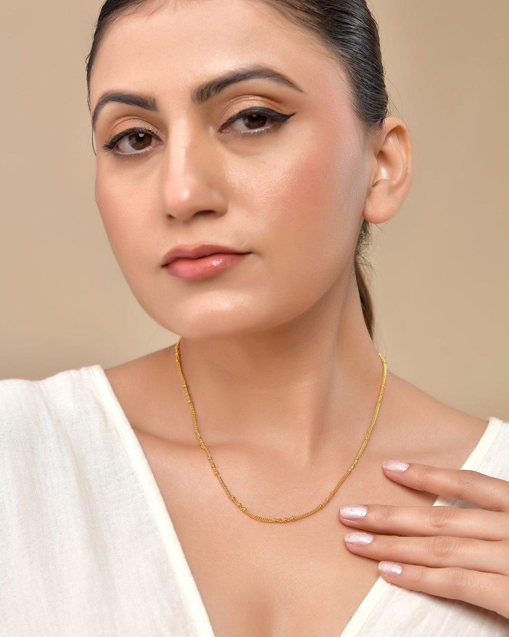 VOJ Women Gold Polished Stainless Steel Ball Chain | Grocsy