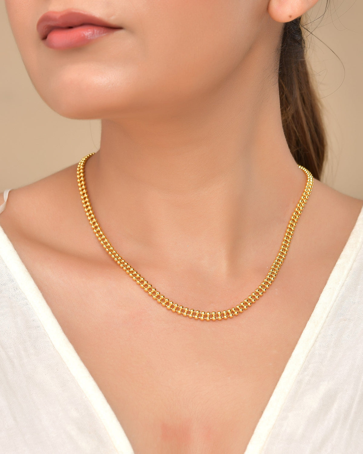 VOJ Gold Polished Ball Shaped Minimal Chain For Women | Grocsy