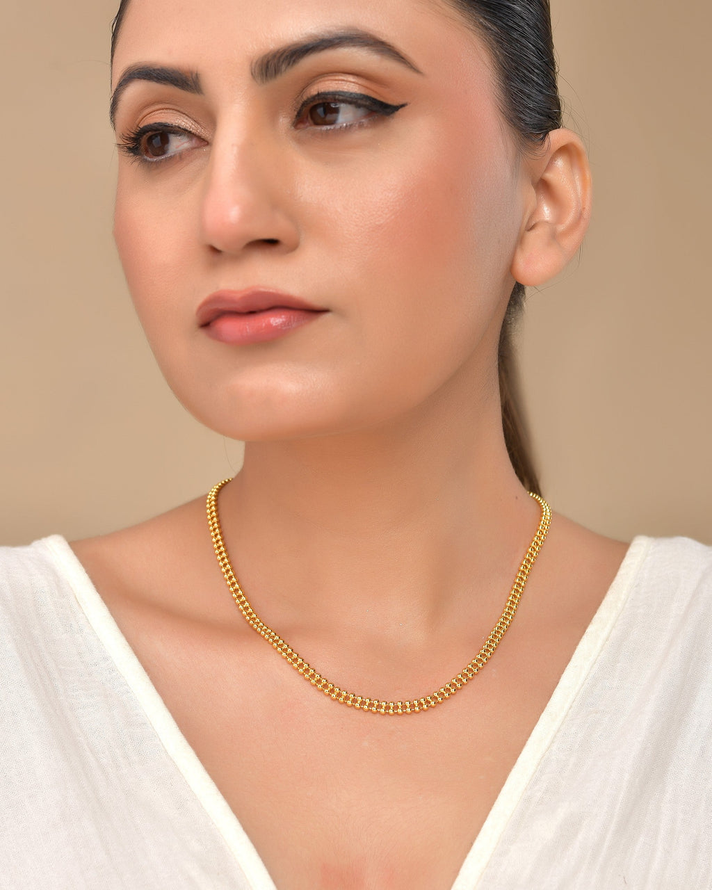VOJ Gold Polished Ball Shaped Minimal Chain For Women | Grocsy