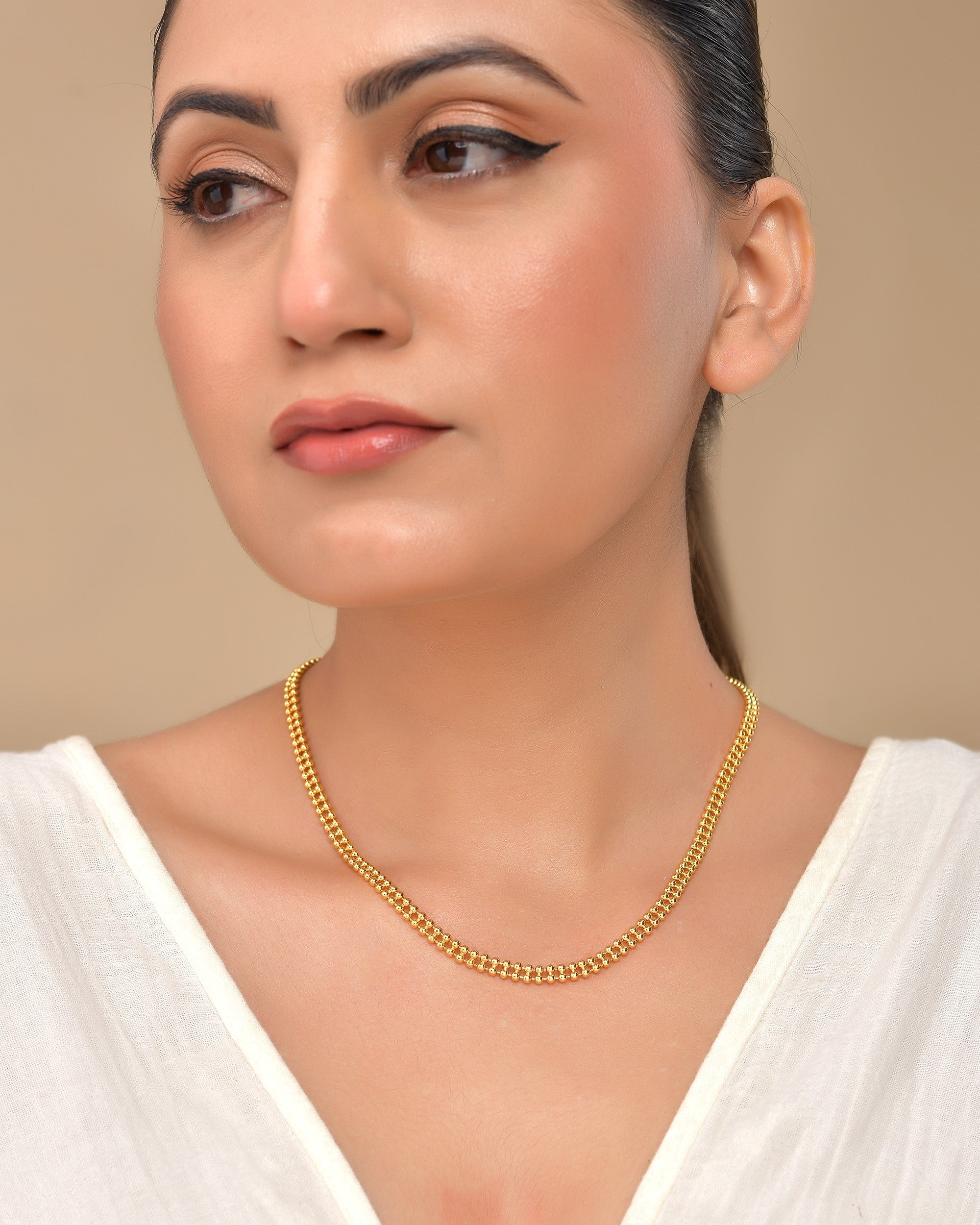 VOJ Gold Polished Ball Shaped Minimal Chain For Women | Grocsy
