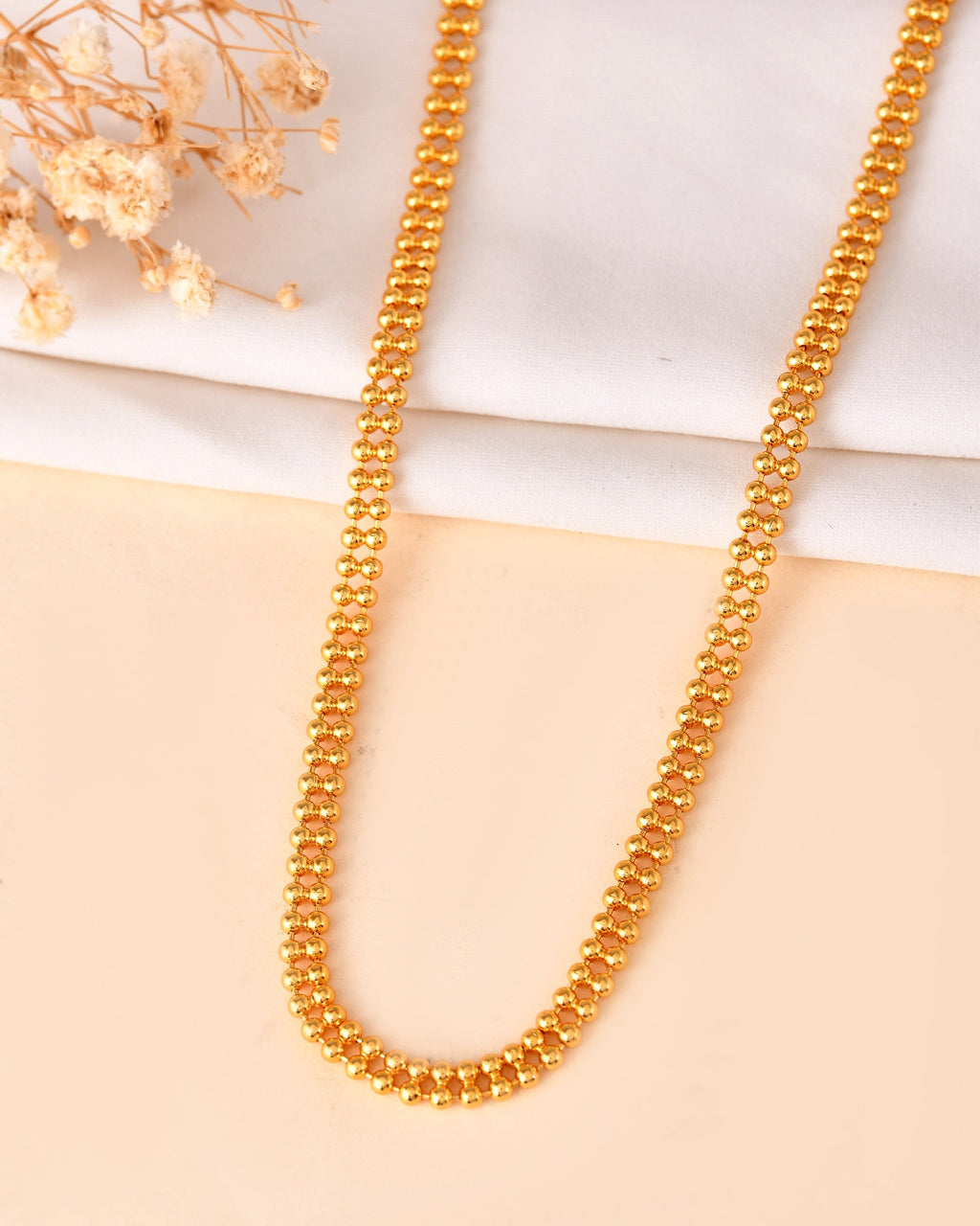 VOJ Gold Polished Ball Shaped Minimal Chain For Women | Grocsy