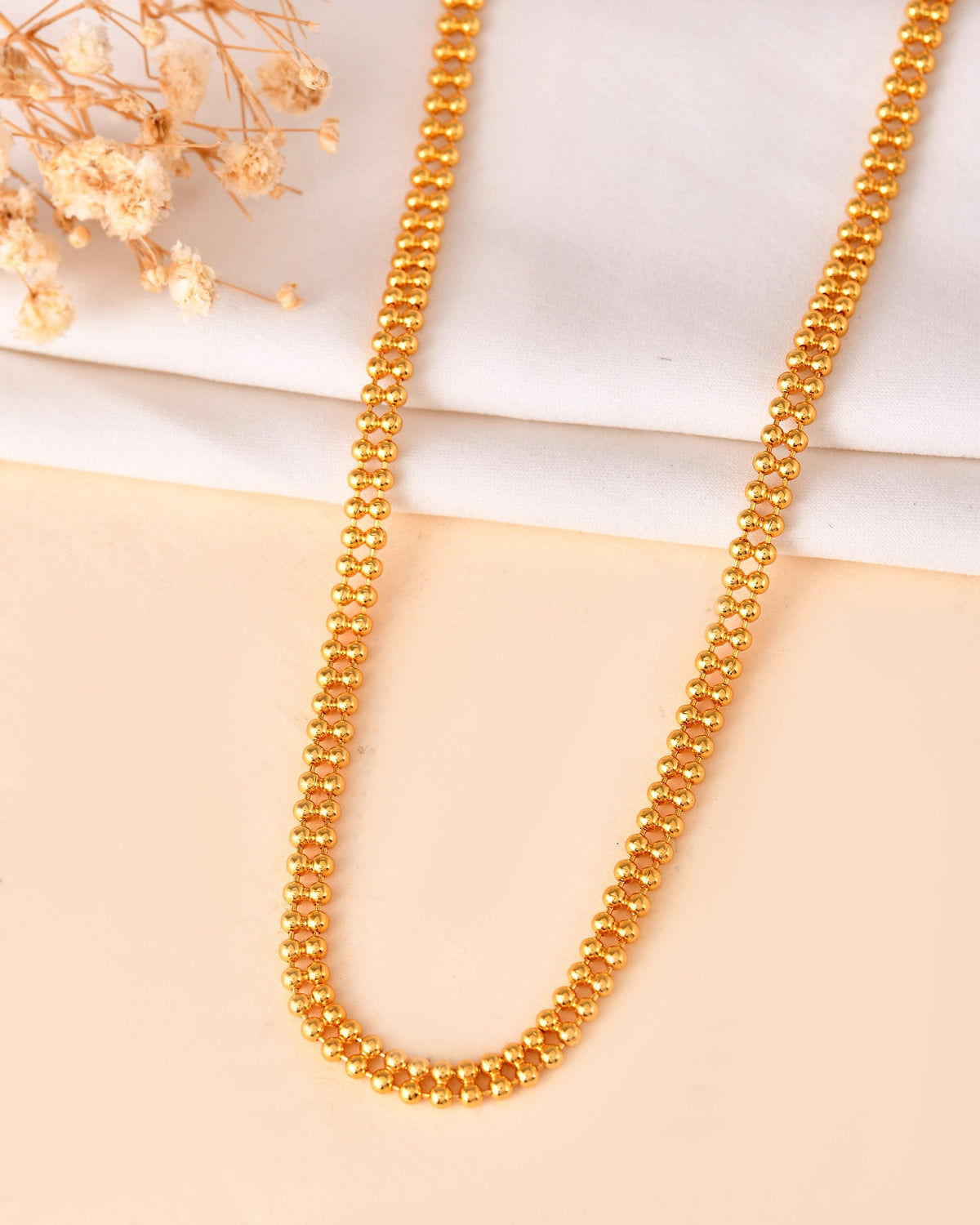 VOJ Gold Polished Ball Shaped Minimal Chain For Women | Grocsy