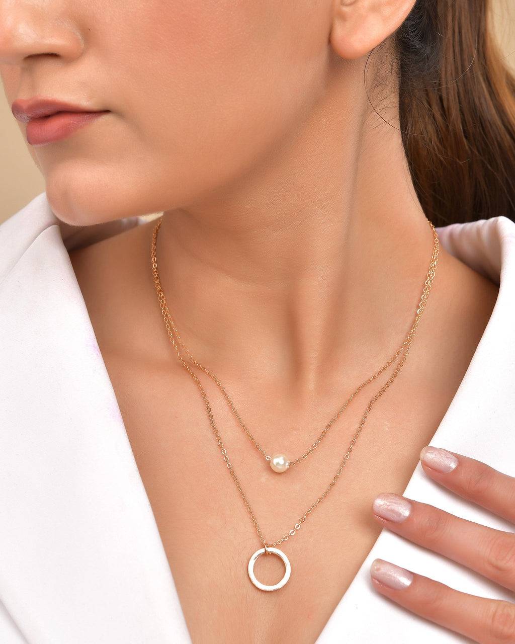 VOJ Gold Polished Multi Layer Pearl Studded Designer Chain | Grocsy