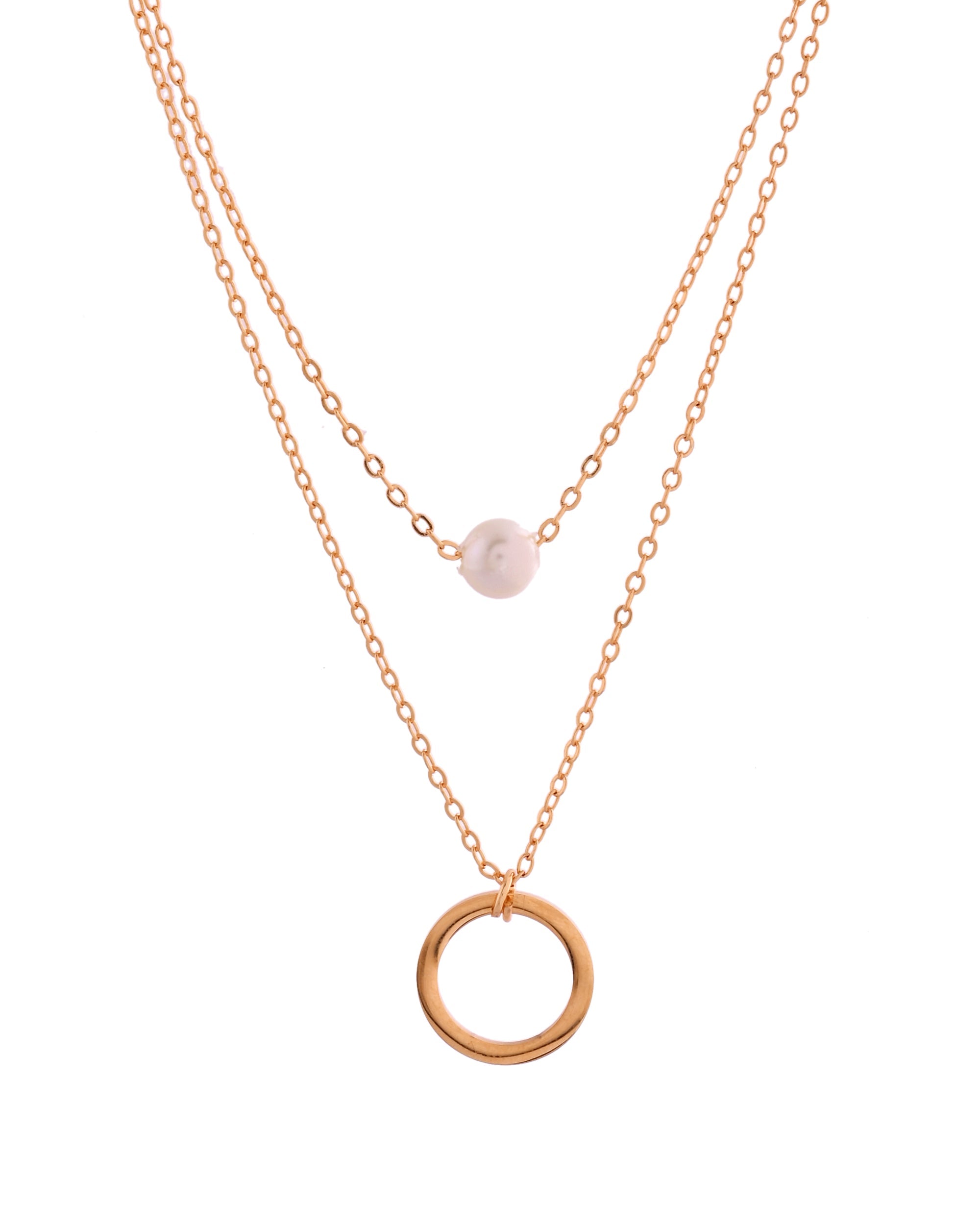 VOJ Gold Polished Multi Layer Pearl Studded Designer Chain | Grocsy