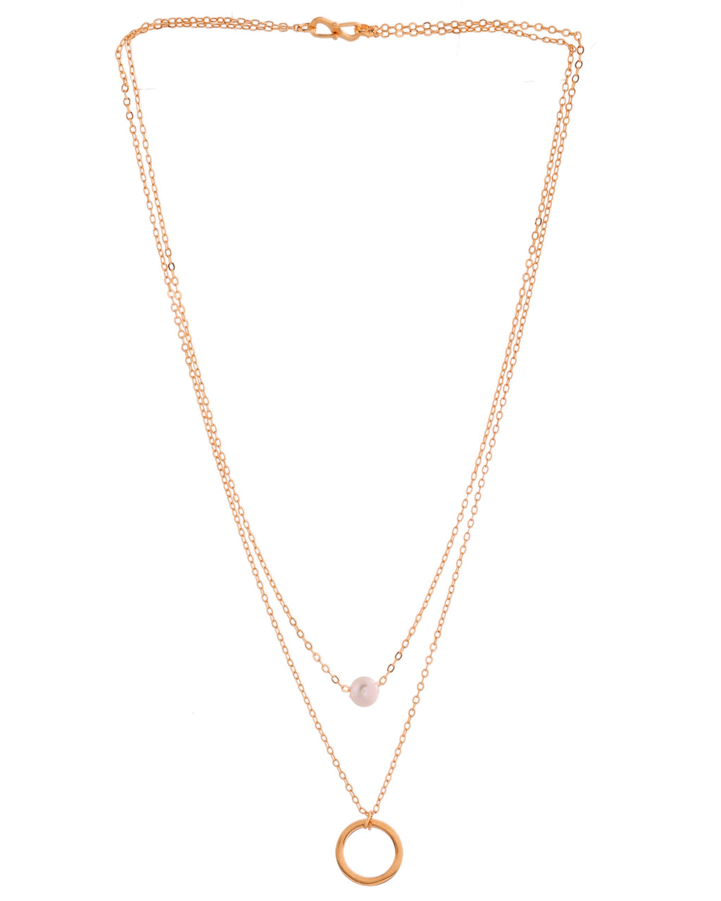 VOJ Gold Polished Multi Layer Pearl Studded Designer Chain | Grocsy