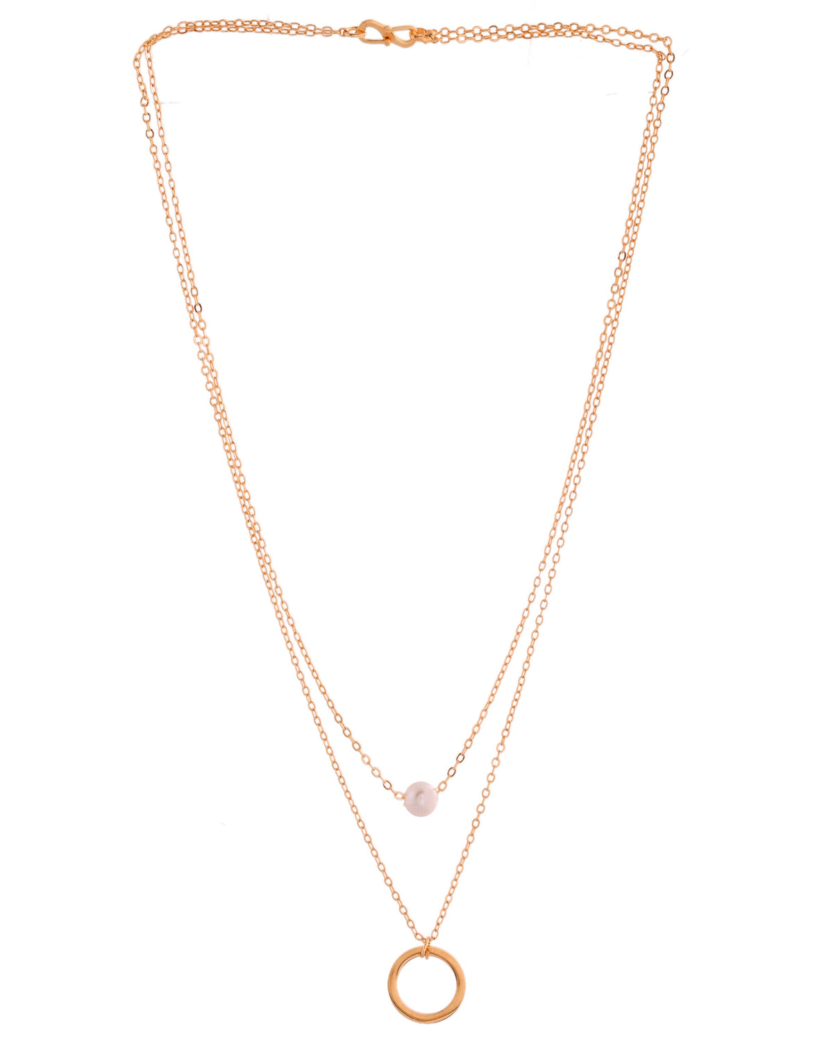 VOJ Gold Polished Multi Layer Pearl Studded Designer Chain | Grocsy