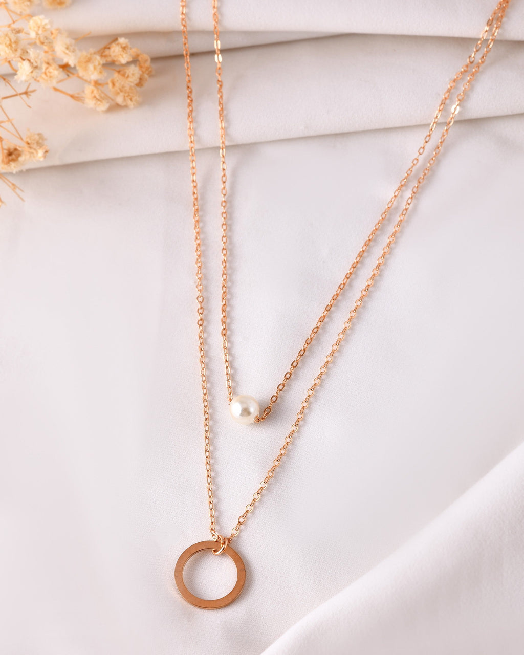 VOJ Gold Polished Multi Layer Pearl Studded Designer Chain | Grocsy