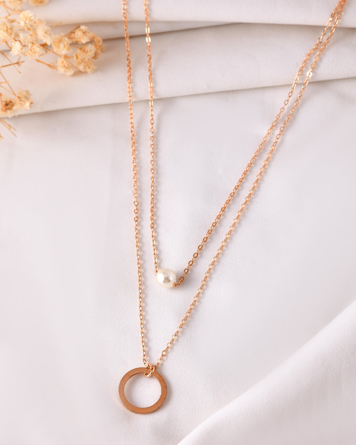 VOJ Gold Polished Multi Layer Pearl Studded Designer Chain | Grocsy