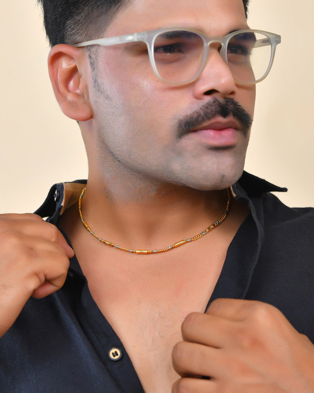 VOJ Men Dual Toned Cylindrical Shaped Stainless Steel Chain | Grocsy