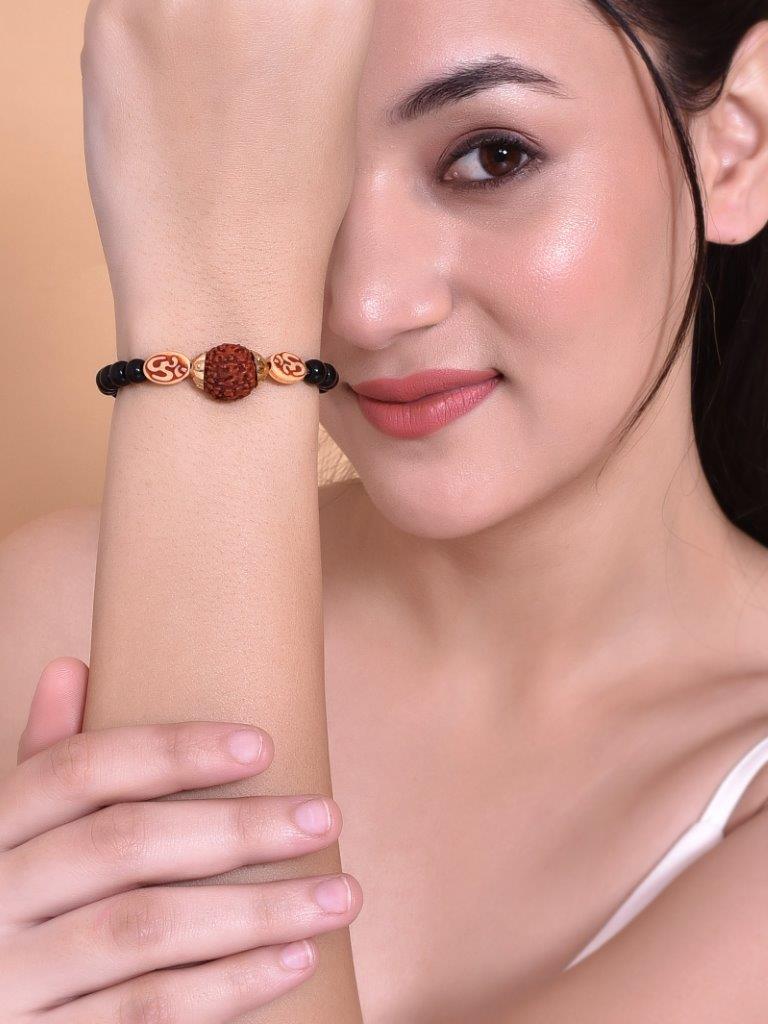 VOJ Rudraksh Black Beaded Elasticated Bracelet