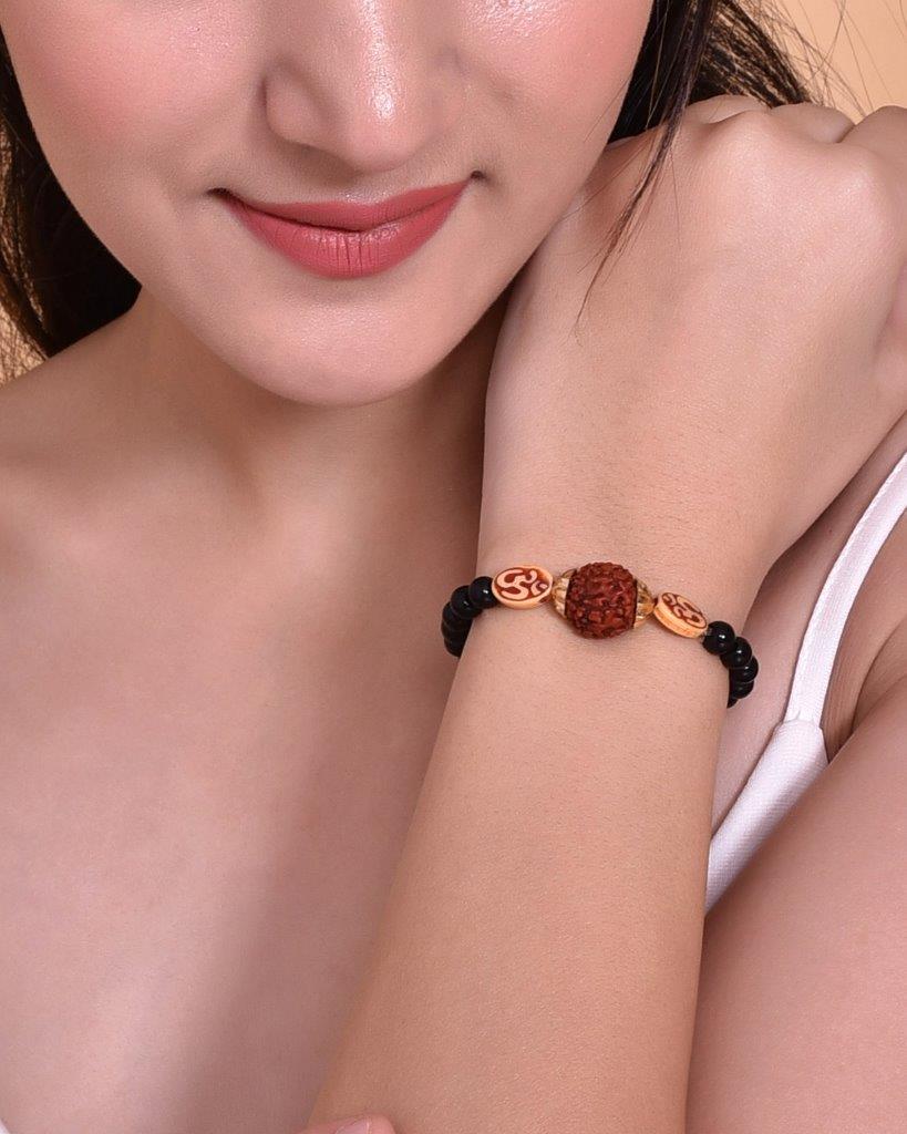 VOJ Rudraksh Black Beaded Elasticated Bracelet