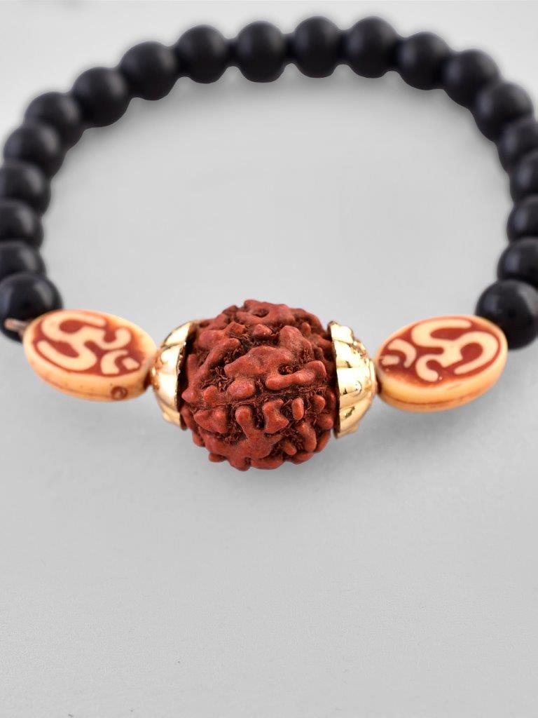 VOJ Rudraksh Black Beaded Elasticated Bracelet