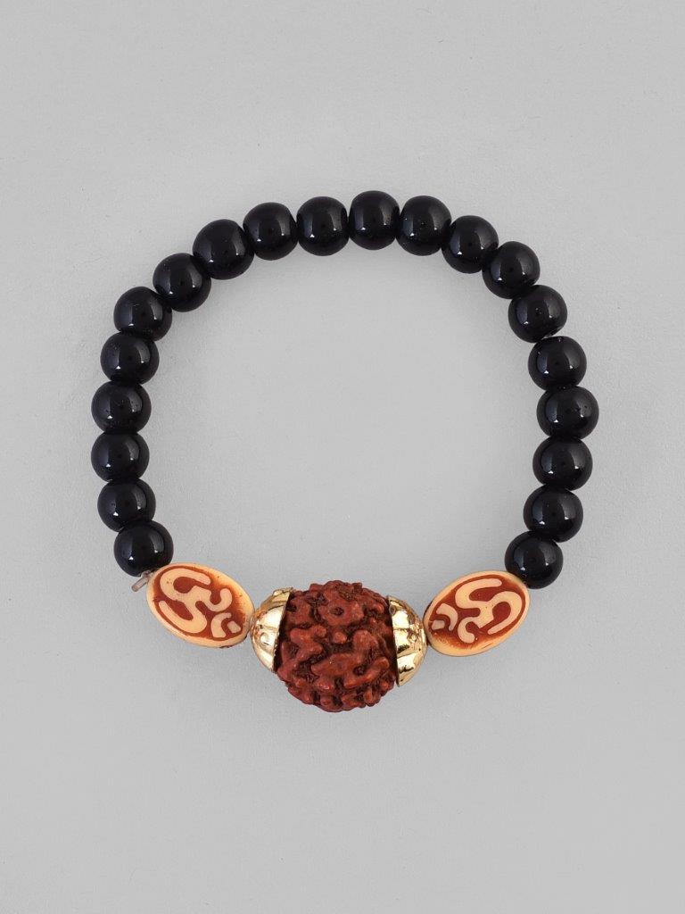 VOJ Rudraksh Black Beaded Elasticated Bracelet