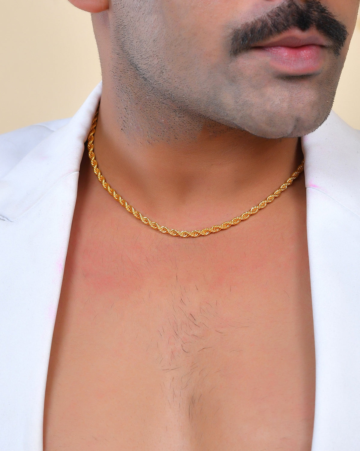 VOJ Gold Polished Twisted Stainless Steel Chain For Men | Grocsy