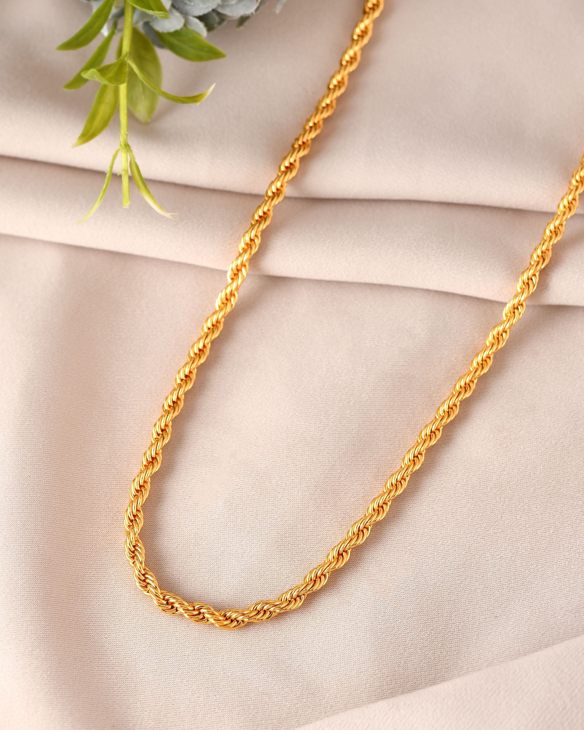 VOJ Gold Polished Twisted Stainless Steel Chain For Men | Grocsy