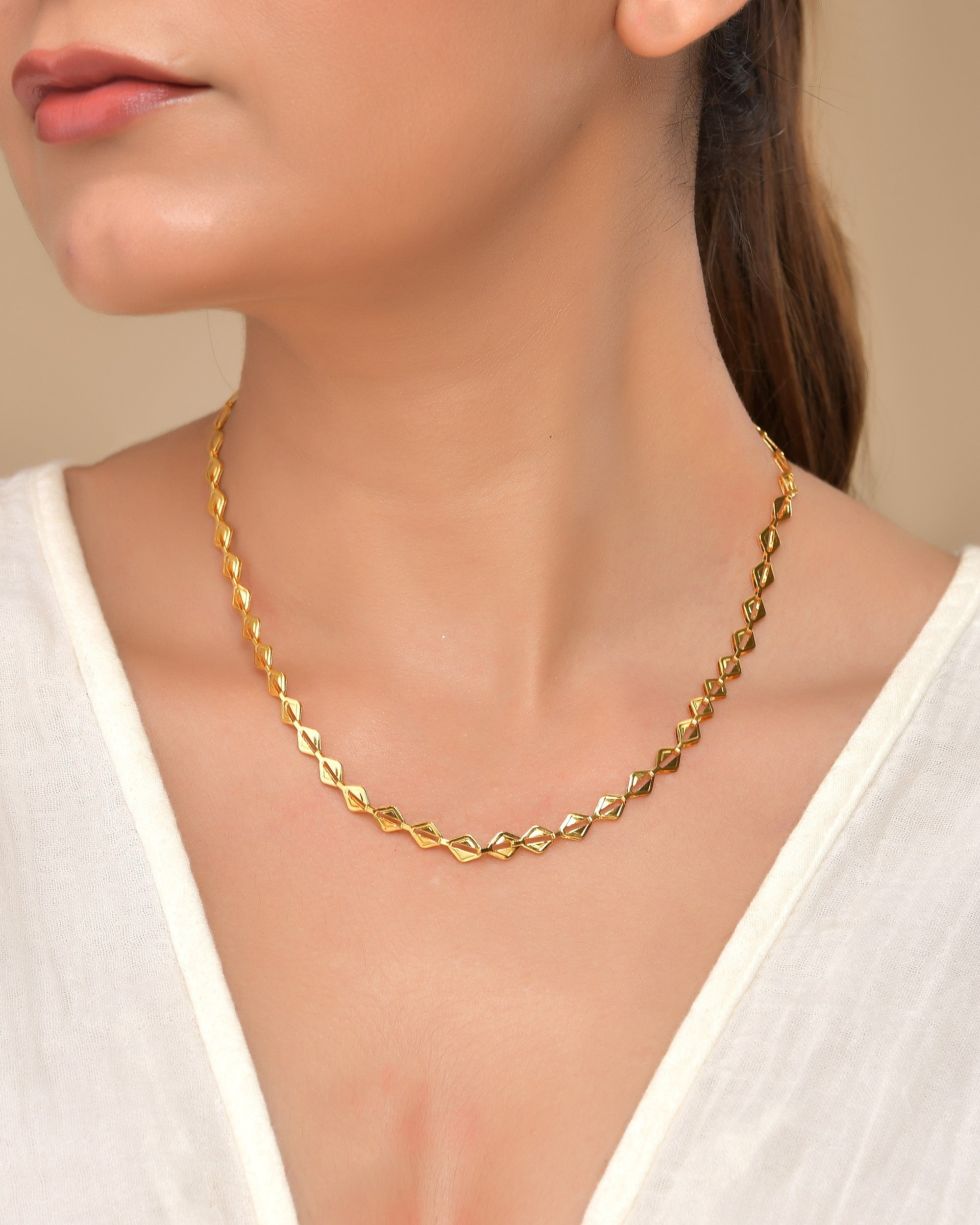 VOJ Gold Polished Geometrical Shaped Stainless Steel Chain For Women | Grocsy