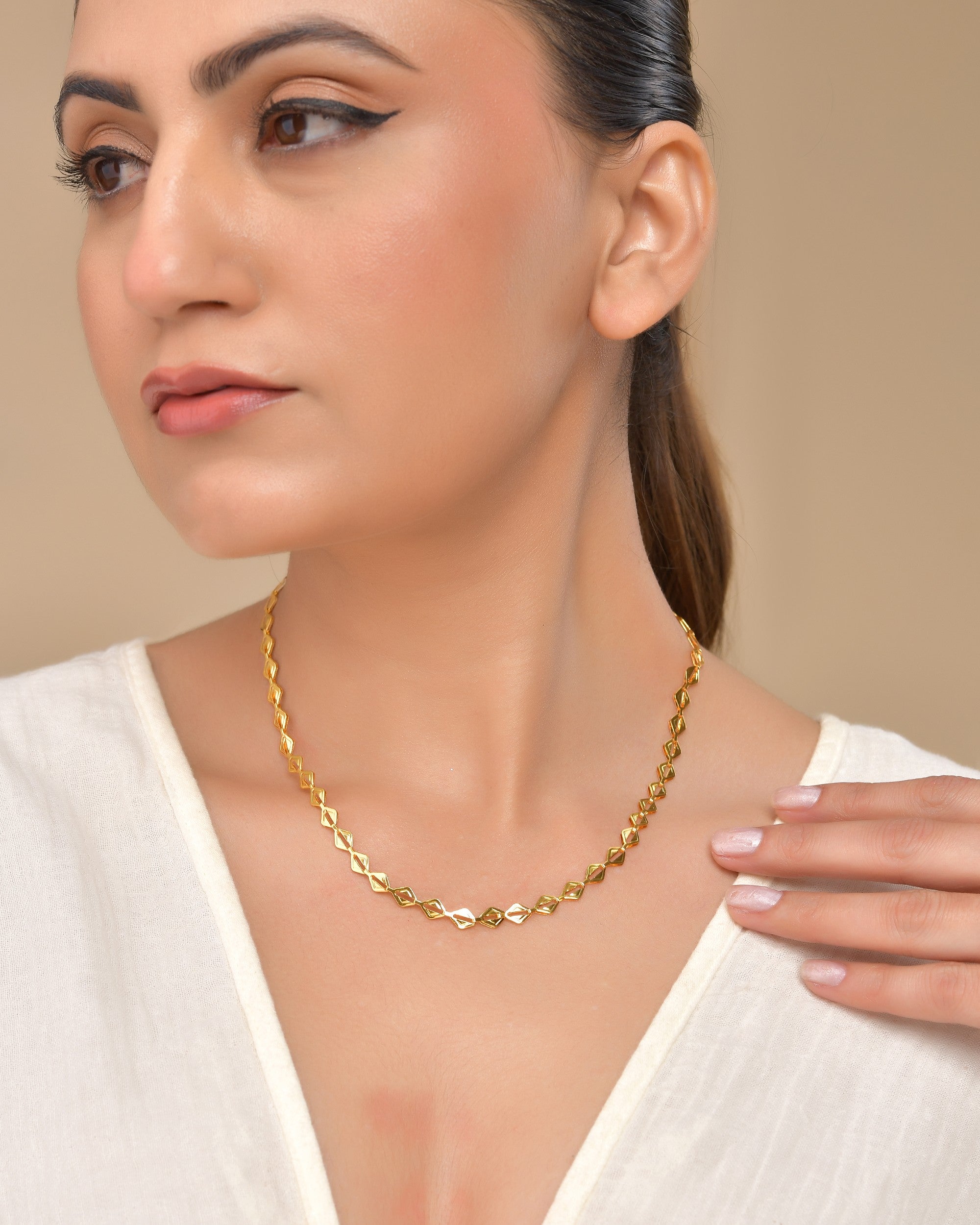 VOJ Gold Polished Geometrical Shaped Stainless Steel Chain For Women | Grocsy
